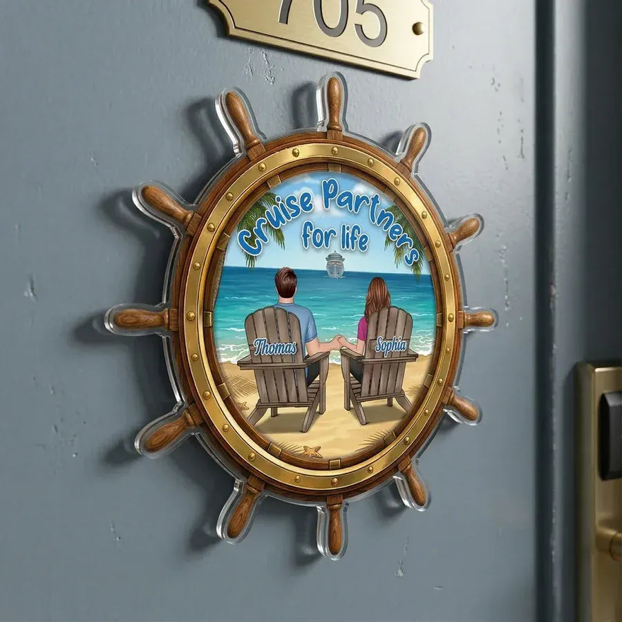 Personalized Cruise Couple Ship Wheel Acrylic Magnet