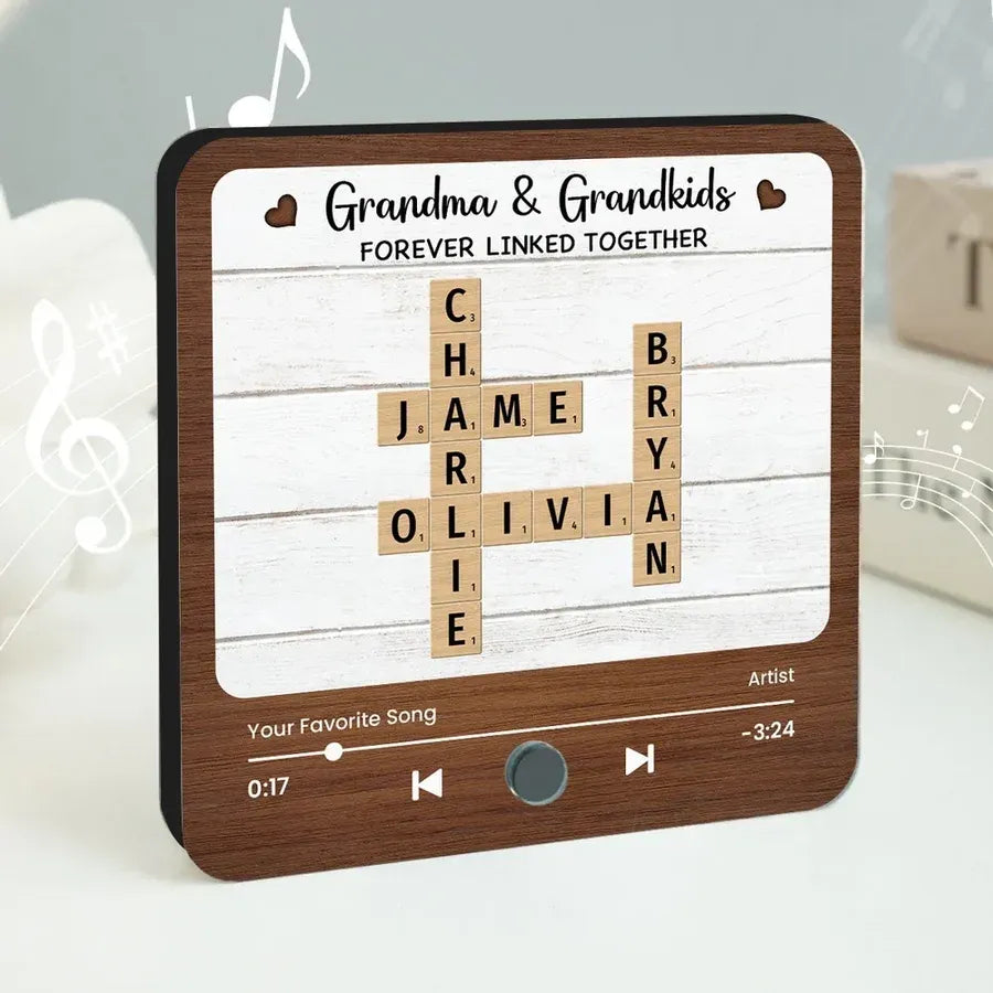 Grandma & Grandkids Rustic Tile Acrylic Music Magnet